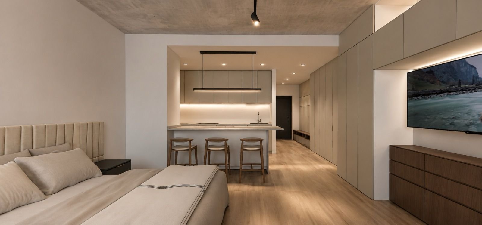 Monoambiente Èleva · barra de cocina y estar