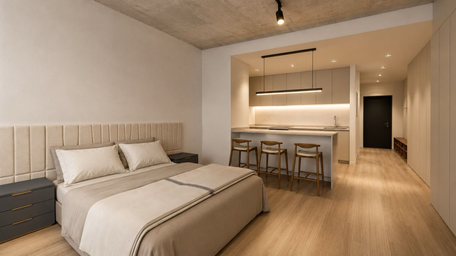 Monoambiente Èleva · dormitorio integrado con la cocina
